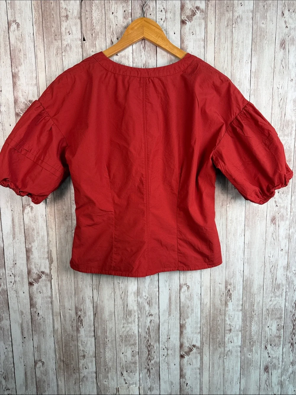 Banana Republic Puff Sleeve Pintuck Poplin Blouse sz Small Burnt Orange Red Fall